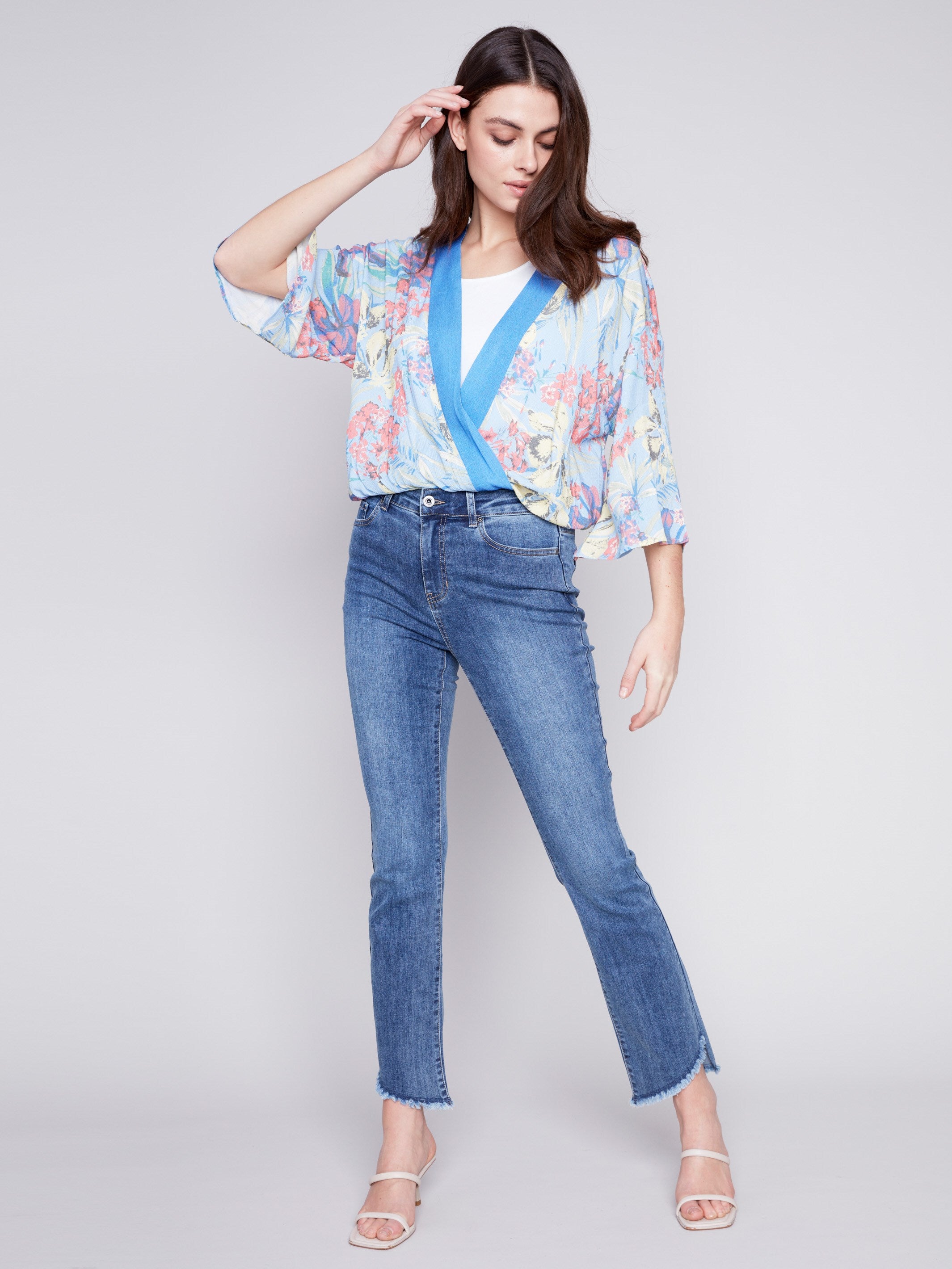 Charlie B Printed Overlap Blouse - Lillypad - Image 2