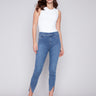 Charlie B Pull-On Jeans with Split Hem - Medium Blue - Image 1