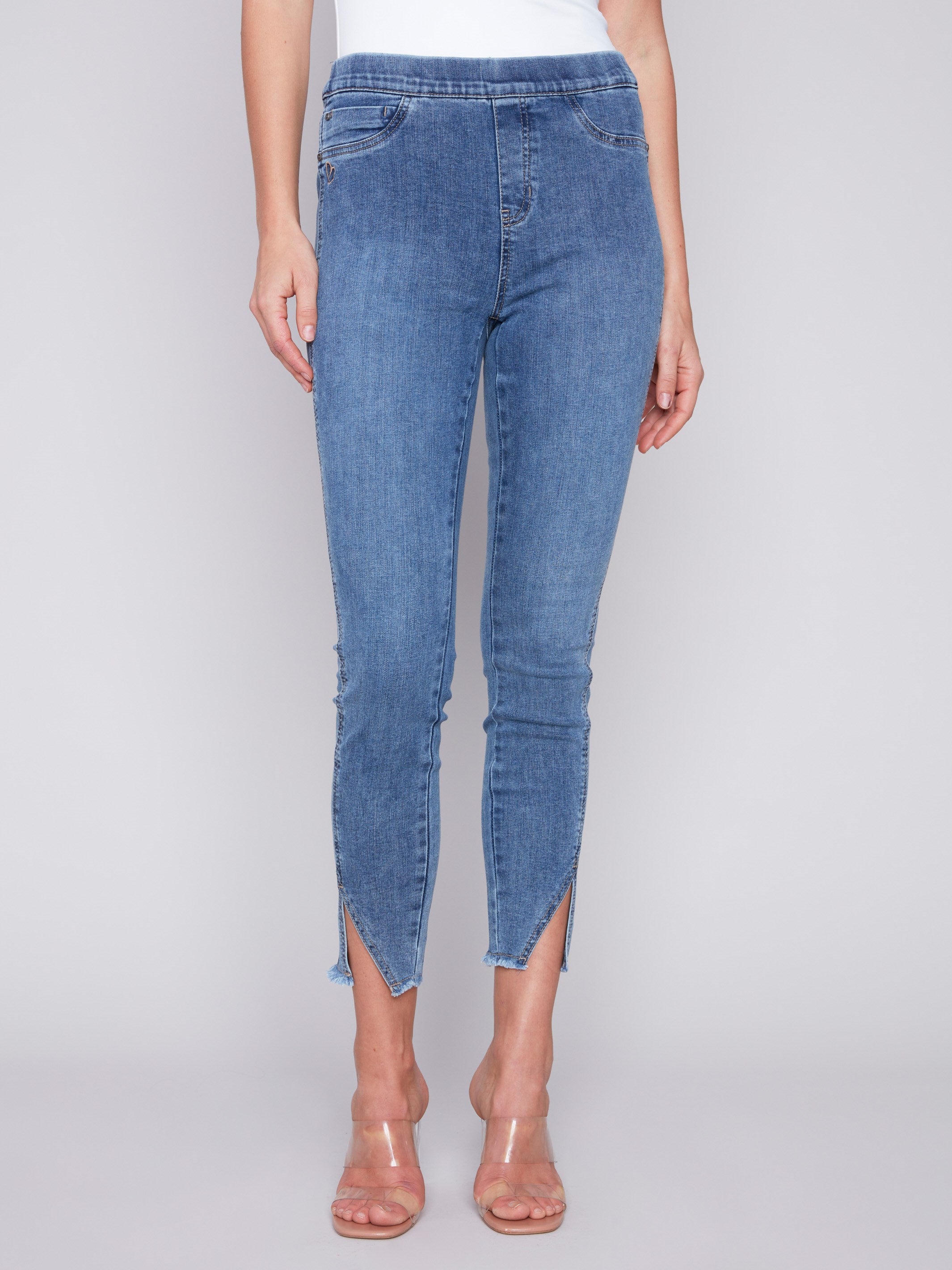 Charlie B Pull-On Jeans with Split Hem - Medium Blue - Image 2