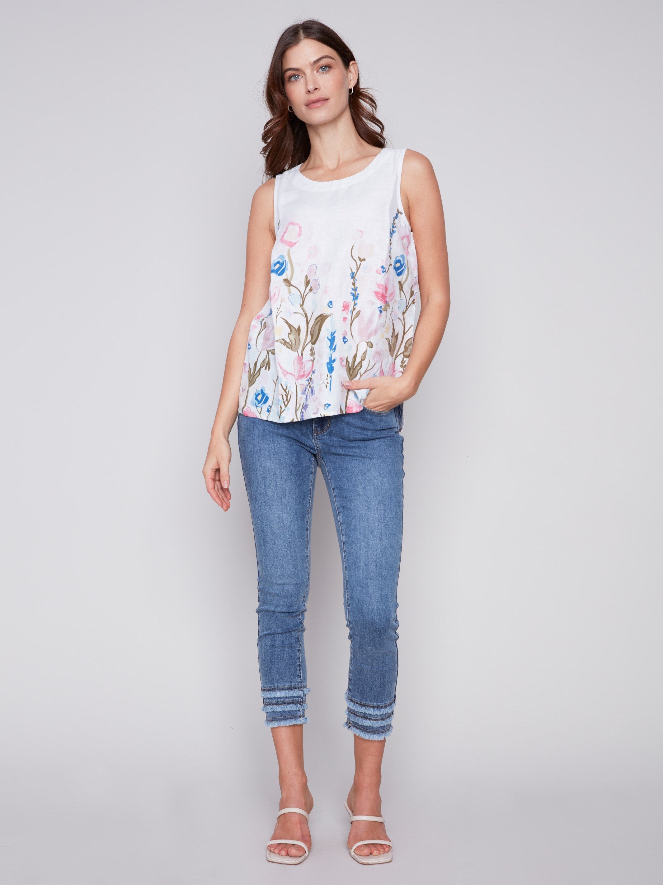 Charlie B Sleeveless Floral Printed Linen Top - Pastel - Image 3