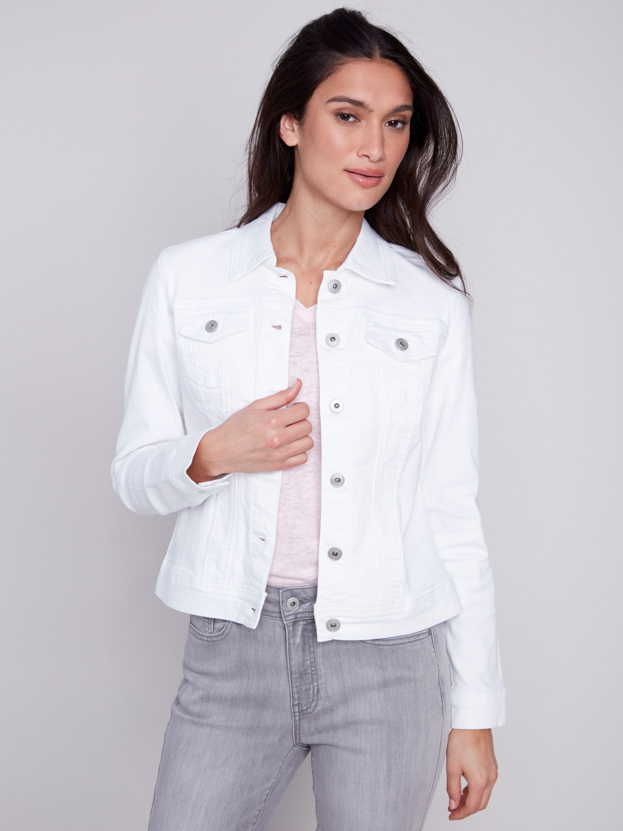 Charlie B Stretch Denim Jacket - White - Image 1