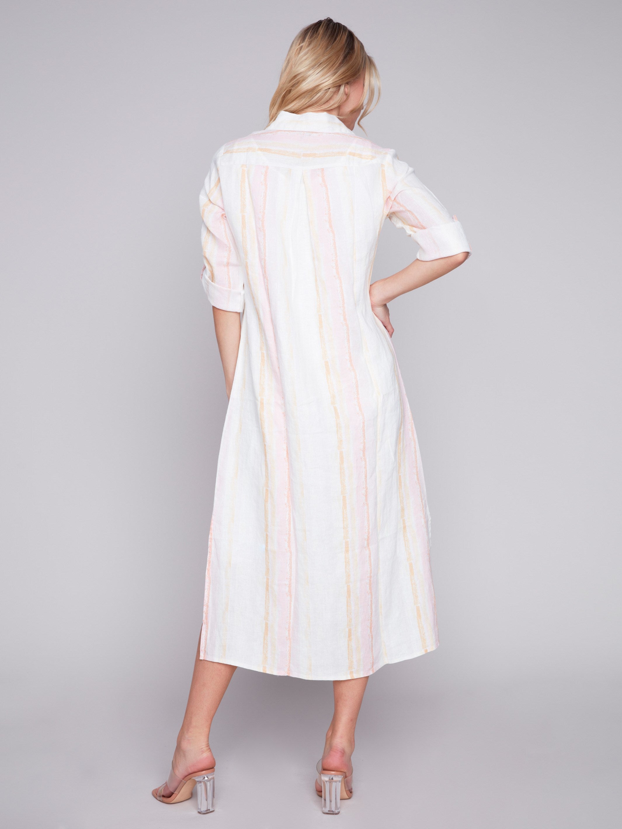 Charlie B Striped Long Linen Tunic Dress - Tulip - Image 3