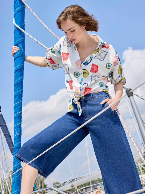 Cropped Palazzo Jeans - Indigo