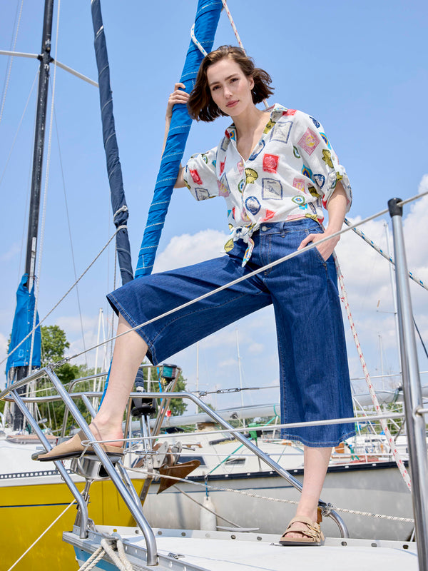 Cropped Palazzo Jeans - Indigo