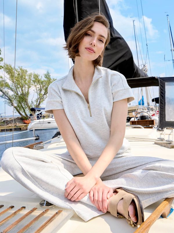 Soft Scuba Wide Leg Jogger Pants - Heather Light Grey