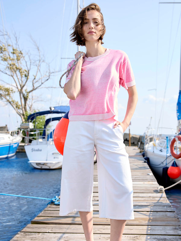 Short Sleeve Reverse Print Sweater - Candy