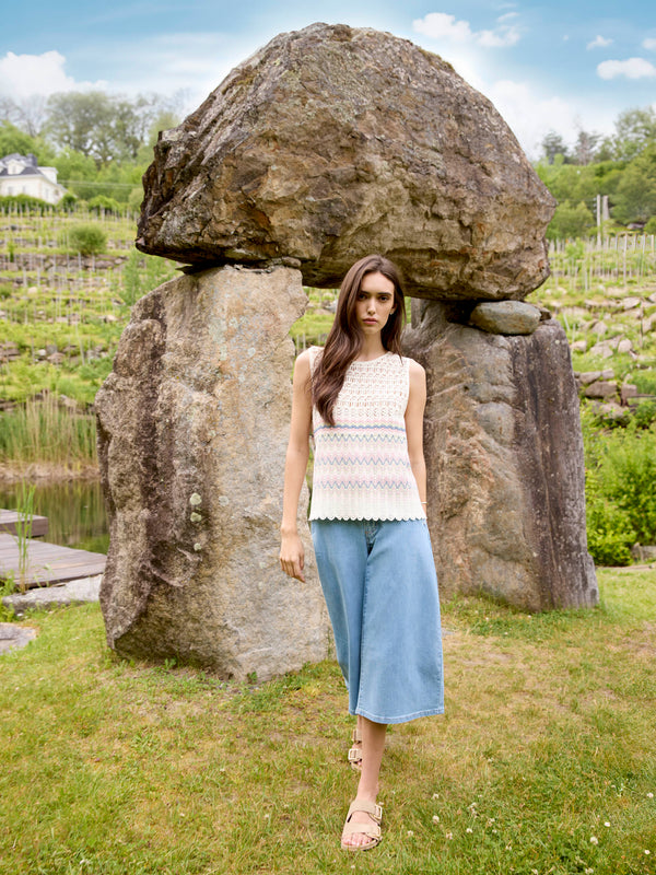 Cropped Palazzo Jeans - Light Blue