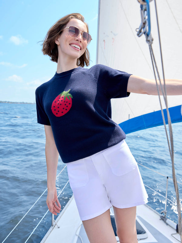 Stretch Twill Shorts With Patch Pockets - White