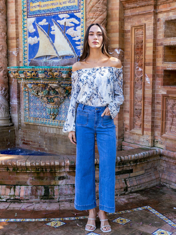 Printed Eyelet Off-Shoulder Blouse - Blossom