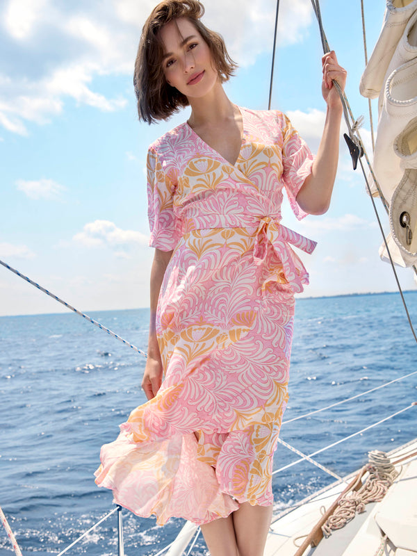 Printed Faux Wrap Dress With Belt - Maeva