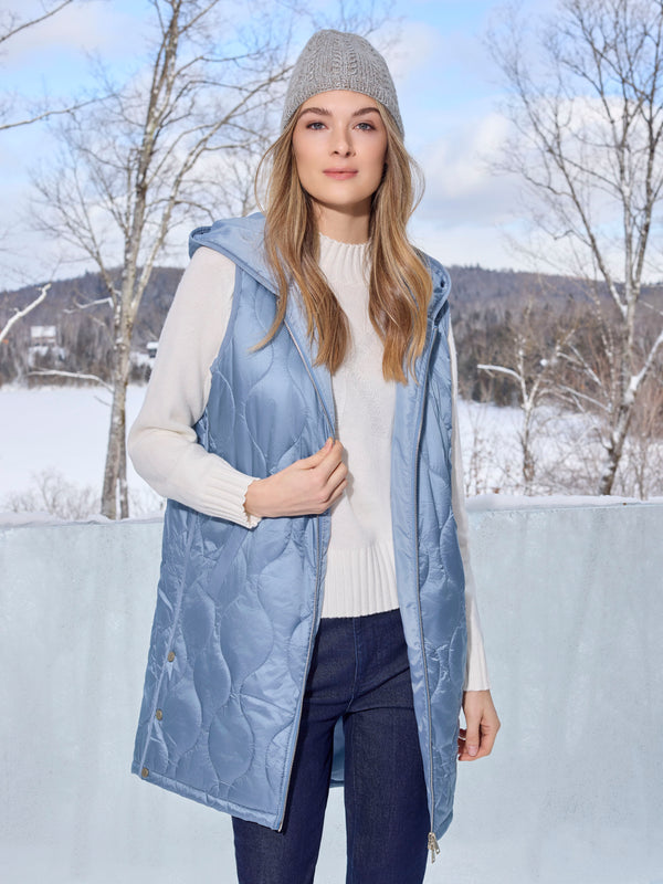 Pearlized Long Hooded Vest - Oxford