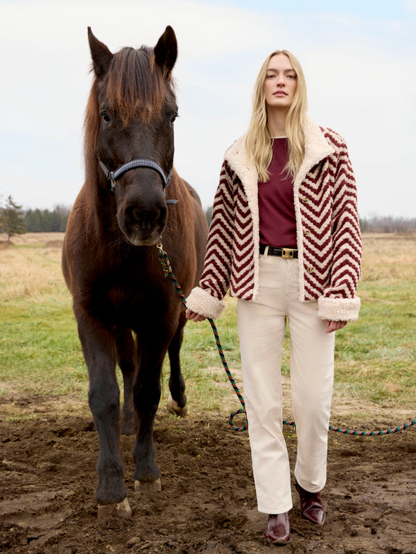 Chevron Bouclé Short Jacket With Sherpa Trim - Cabernet