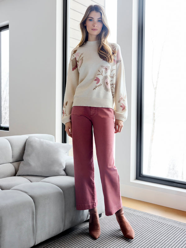 Printed Mock Neck Sweater - Heather Natural