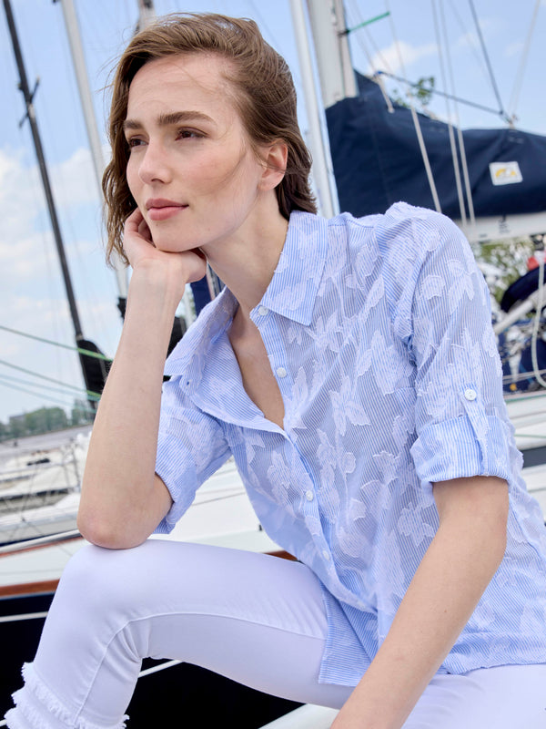 Embroidered Cotton Shirt - Stripes