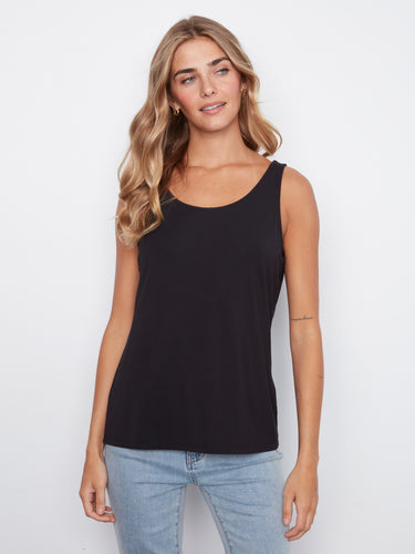 Chic black sleeveless cami with a reversible design, perfect for versatile styling by Charlie B.