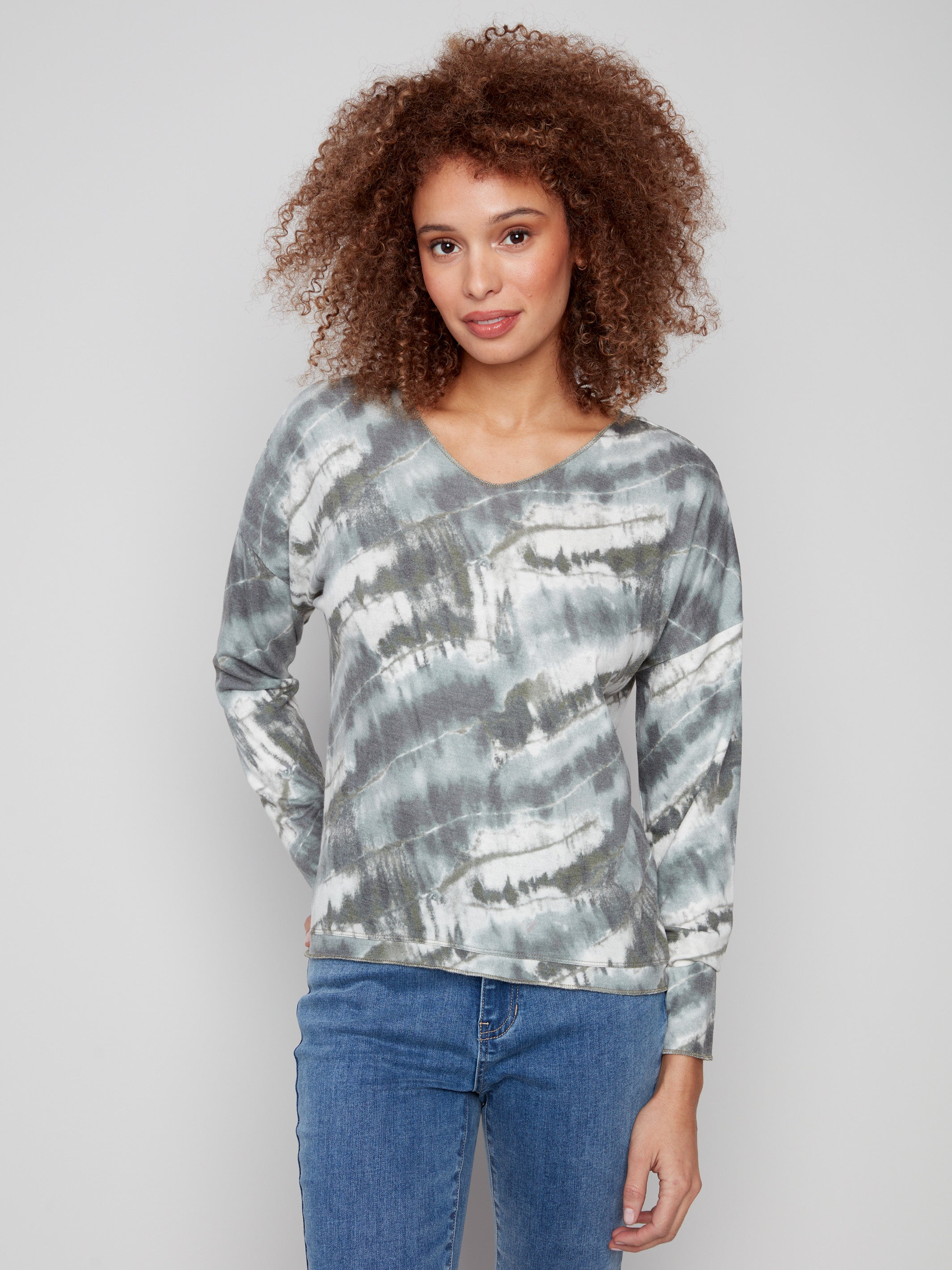 Spruce tie-dye knit top featuring a relaxed fit for ultimate comfort by Charlie B.