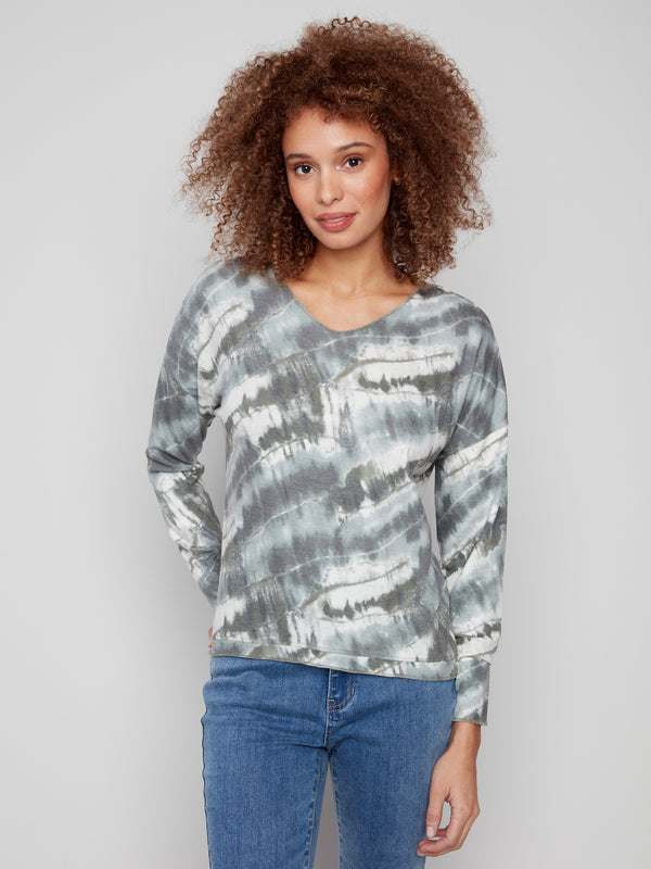 Spruce tie-dye knit top featuring a relaxed fit for ultimate comfort by Charlie B.