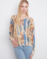 Knit top with a V-neckline, showcasing an abstract pattern in earthy and blue tones, perfect for casual wear by Charlie B.