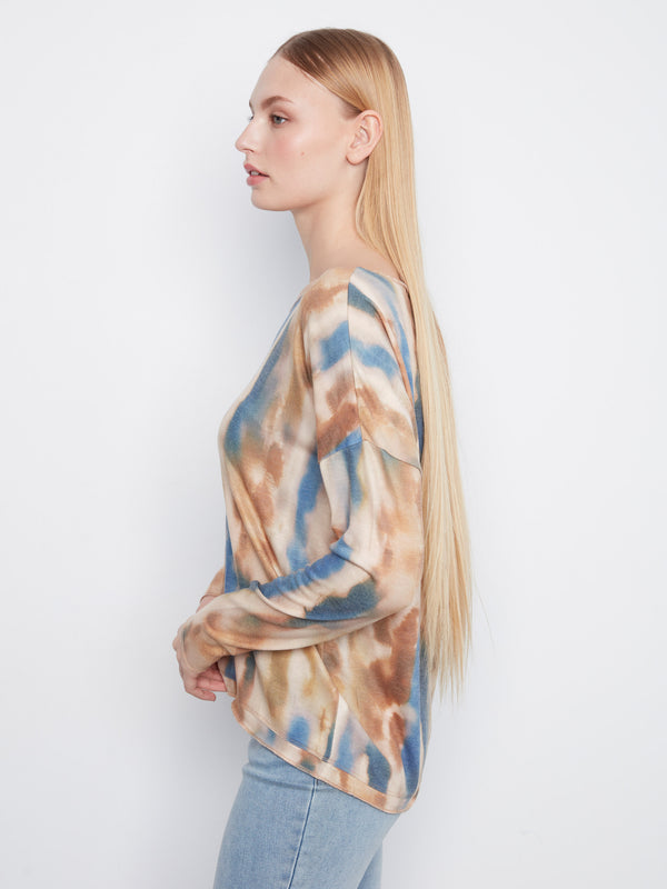 Printed V-Neck Knit Top - Paint