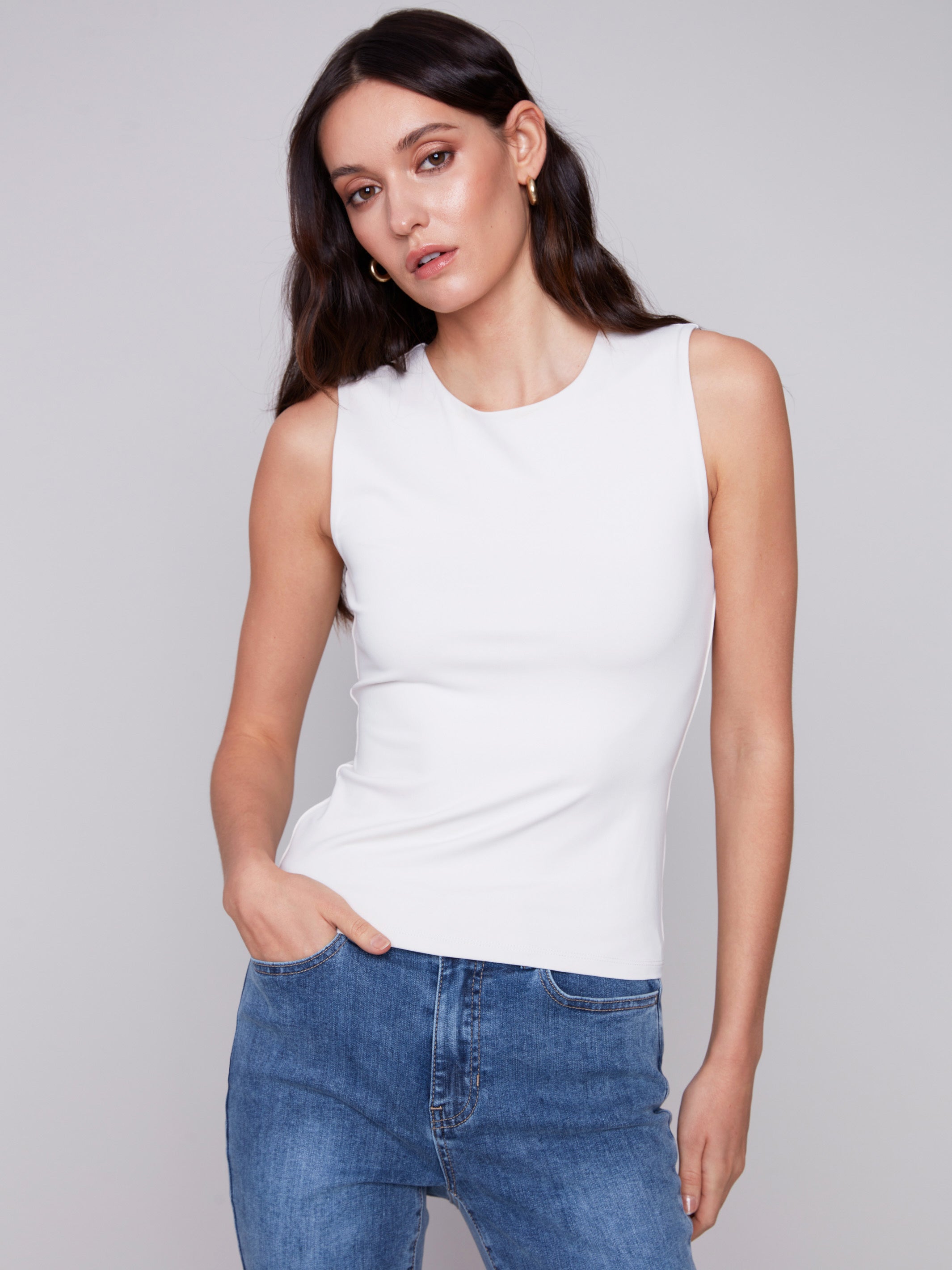 Charlie B Sleeveless Super Stretch Top - Natural - Image 1