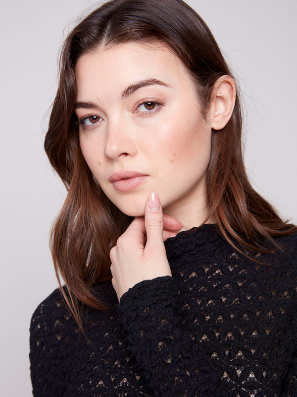 Lace Mock Neck Top - Black