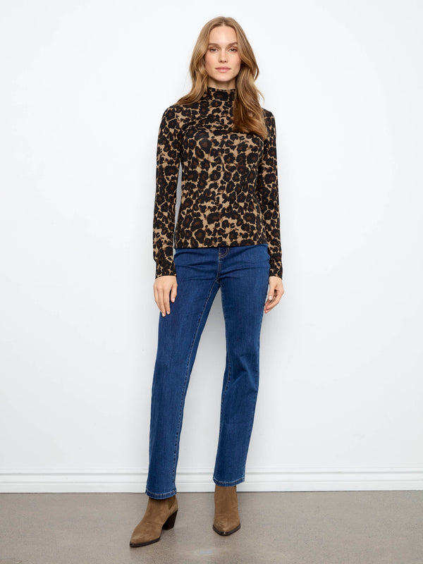 Animal Print Mock Neck Top - Leopard