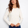 Ecru jersey top with floral embroidery detailing, crafted from 100% cotton for a soft touch by Charlie B.