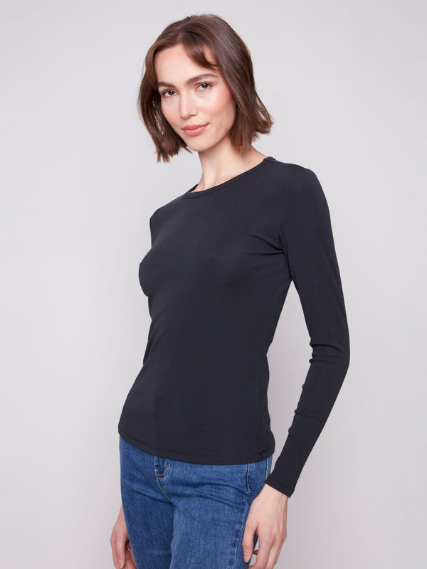 Stylish black long sleeve top crafted from a soft cotton blend, perfect for everyday wear by Charlie B.