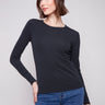 Elegant black knit top featuring a flattering slim fit and crew neckline for a versatile look by Charlie B.