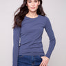 Cotton blend knit top with a crew neckline, offering a comfortable and stylish look by Charlie B.