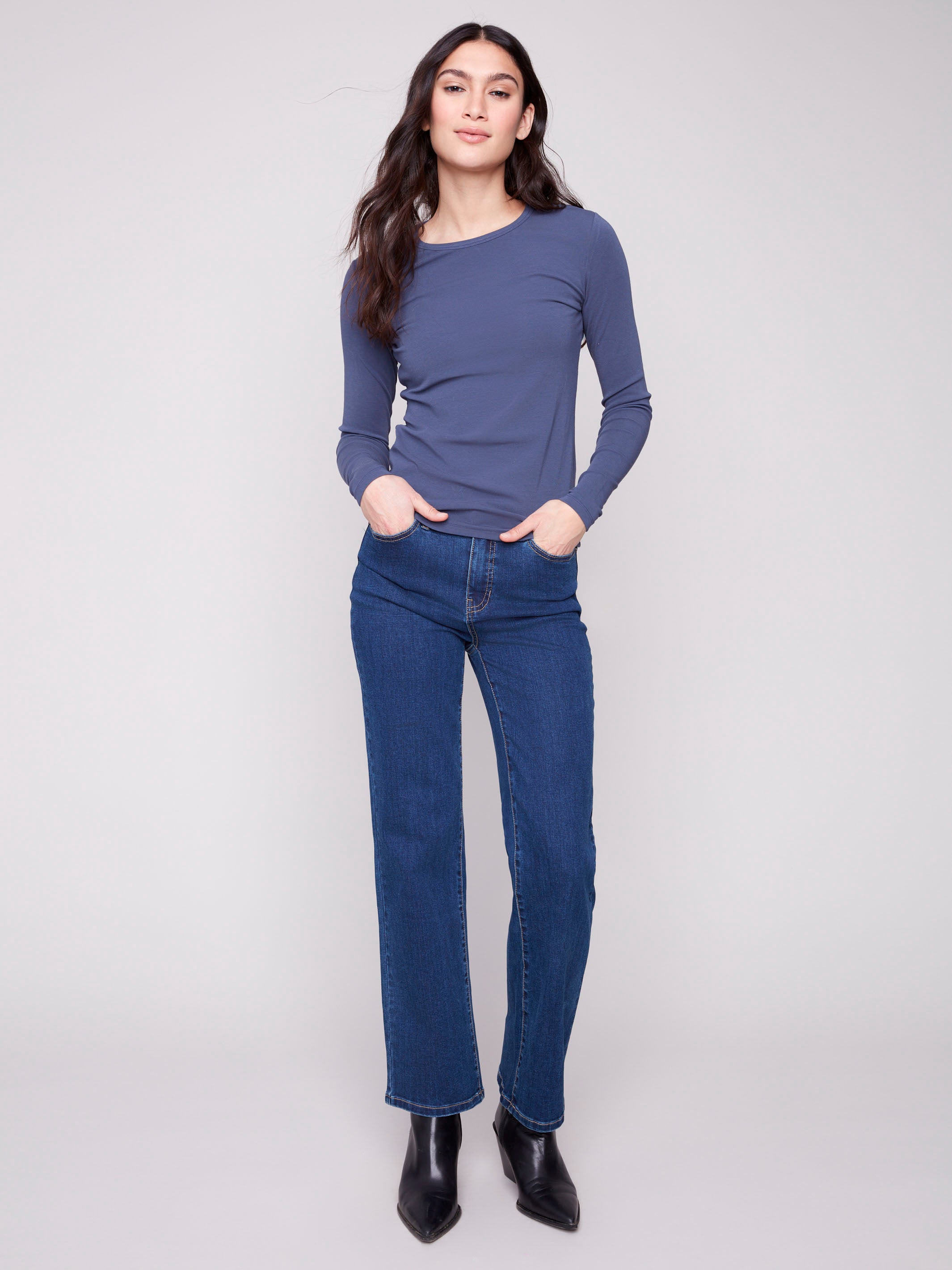 Long sleeve knit top in a cotton blend, perfect for versatile styling by Charlie B.