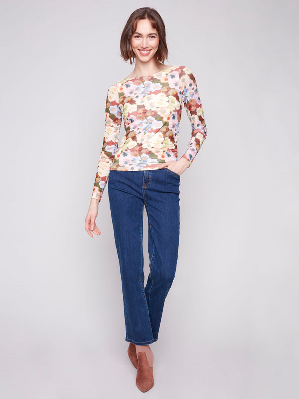 Chic mesh top with ruching at the sides, offering a flattering silhouette by Charlie B.