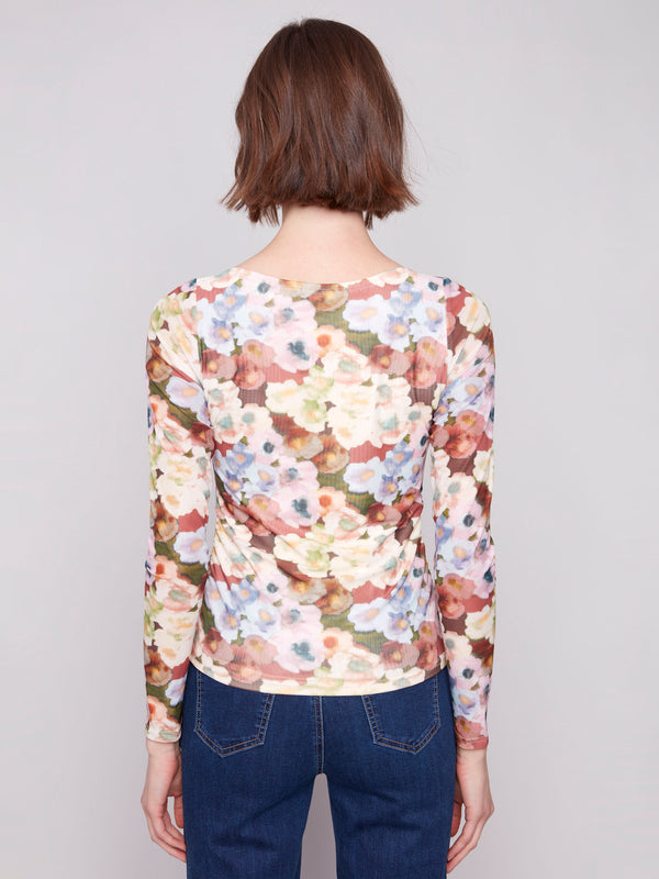 Stylish floral top with lined front and back, enhancing its elegant appeal by Charlie B.
