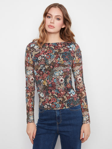 Slim fit floral top with elegant long sleeves and intricate details by Charlie B.