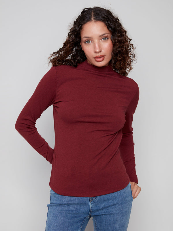 Cabernet top featuring slim fit design, perfect for layering or wearing alone by Charlie B.