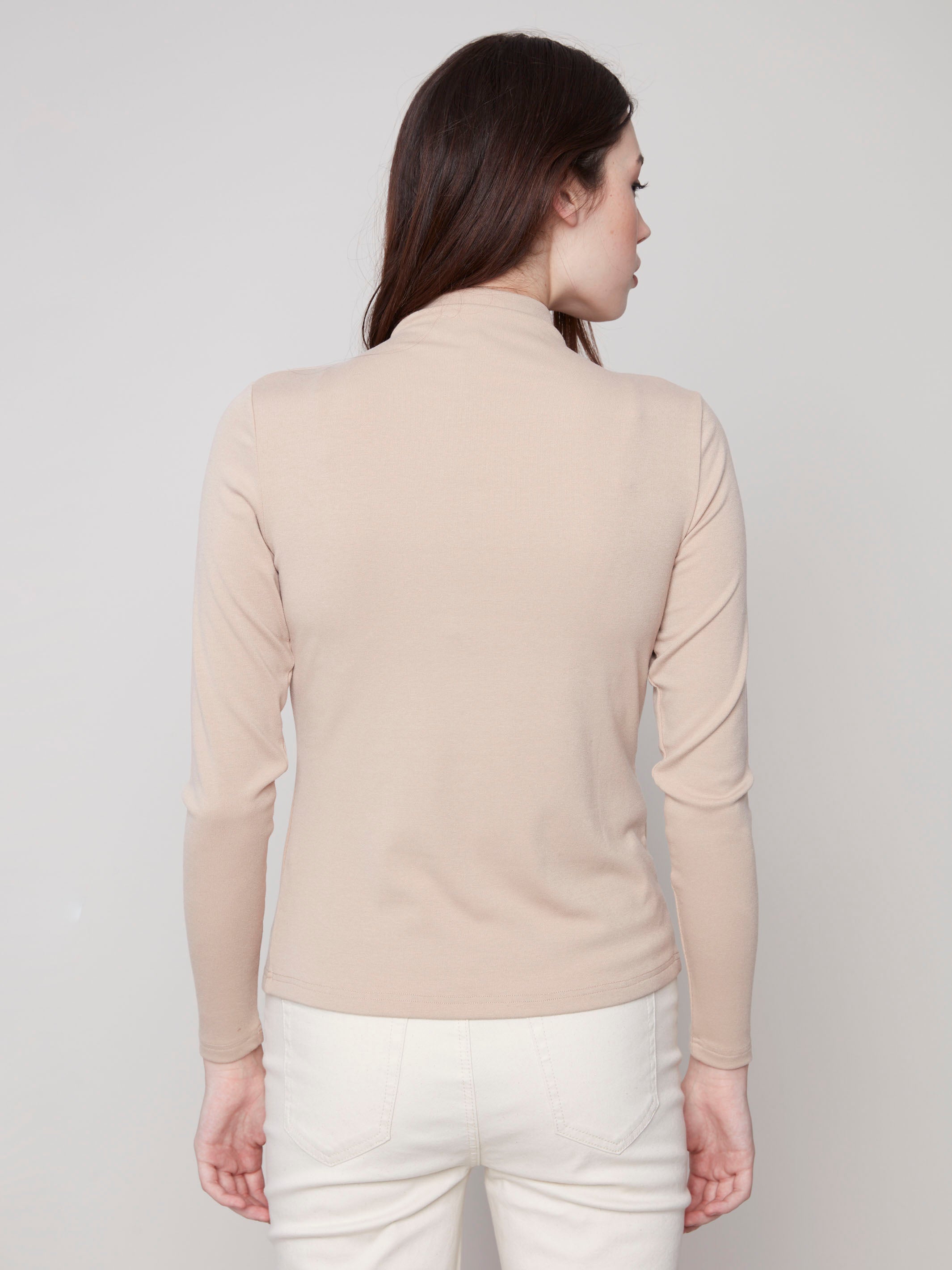 Classic sesame top with fine ribbed texture, ideal for layering by Charlie B.