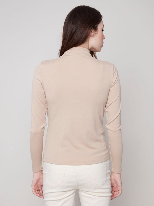 Classic sesame top with fine ribbed texture, ideal for layering by Charlie B.
