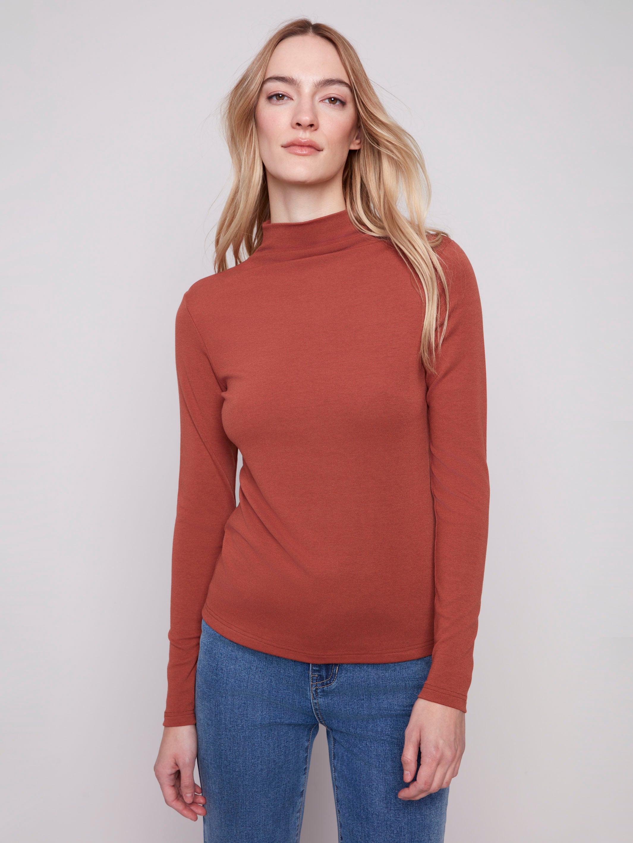 Sepia top featuring a slim fit design, perfect for layering under jackets or wearing alone by Charlie B.
