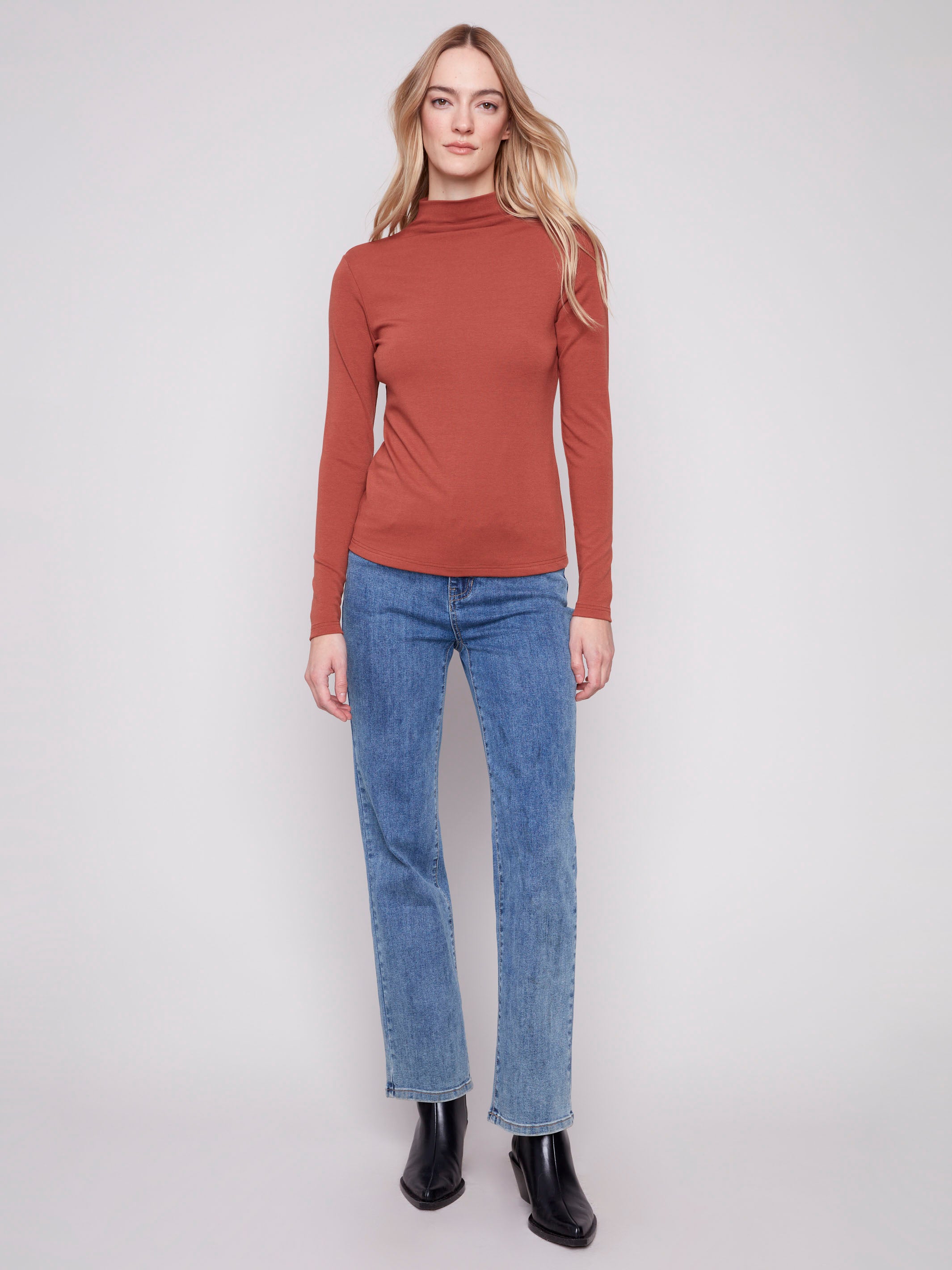 Elegant long-sleeve top with a stylish mock neck, ideal for any season by Charlie B.