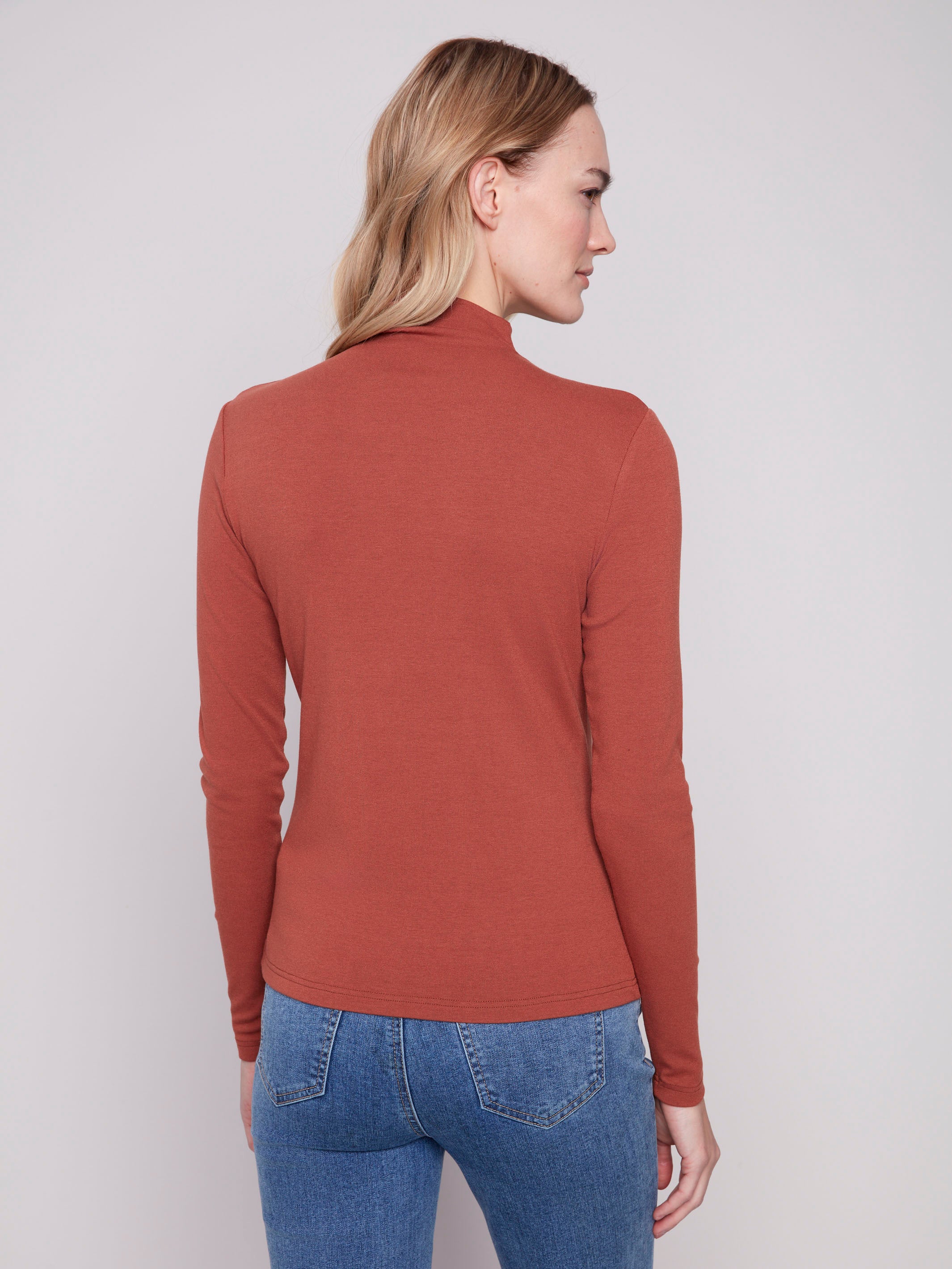 Chic sepia top showcasing fine ribbed texture, adding subtle sophistication to your look by Charlie B.