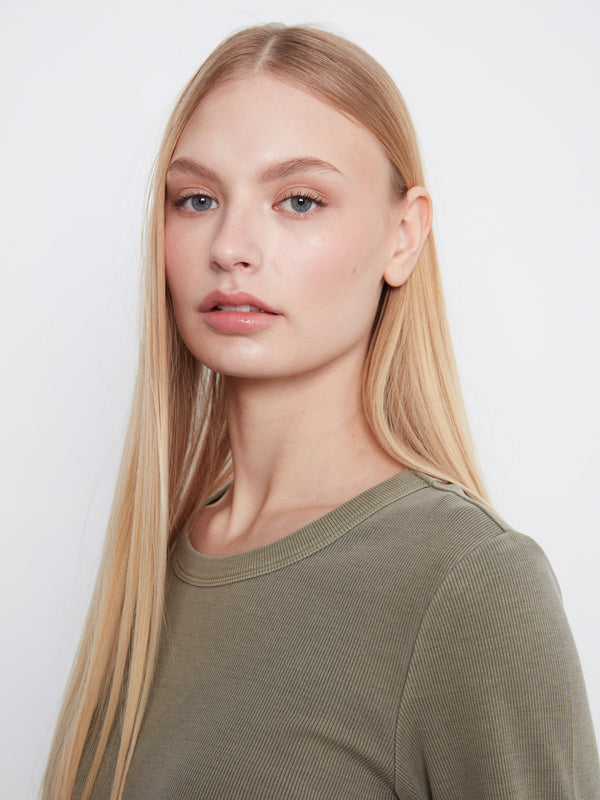 Cotton Blend Ribbed Long Sleeve Top - Verveine