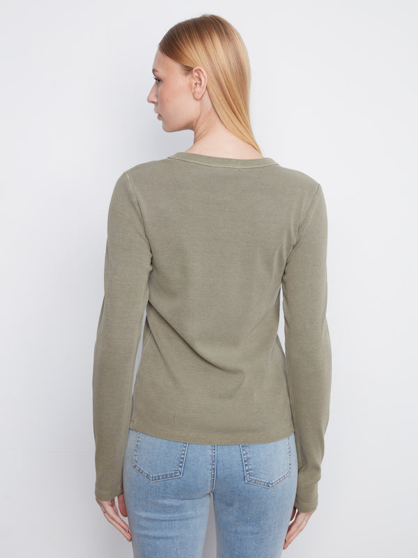 Cotton Blend Ribbed Long Sleeve Top - Verveine