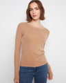 Elegant crew neckline top with a ribbed texture, made from a soft stretch cotton-tencel blend for comfort. By Charlie B.