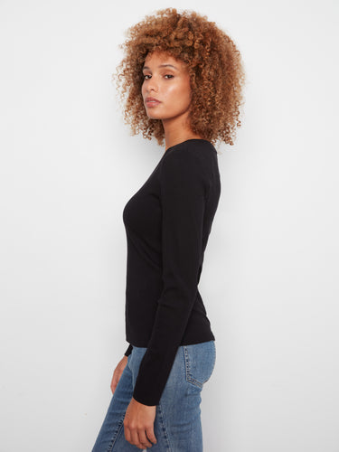Stylish black ribbed V-neck top crafted from premium materials, perfect for everyday wear, by Charlie B.