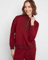 Merlot scuba sweatshirt featuring a half-zip mock neck and relaxed fit, perfect for cozy days by Charlie B.
