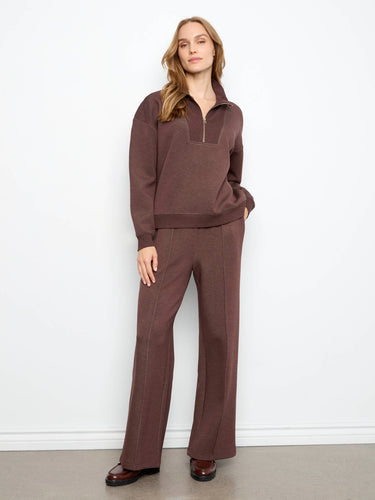 Jogger pants in Heather-Espresso featuring front seam detail and elastic waist by Charlie B.