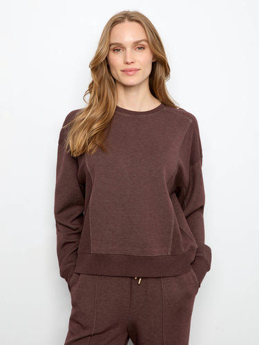 Espresso sweatshirt featuring ribbed side panels and a relaxed fit by Charlie B.