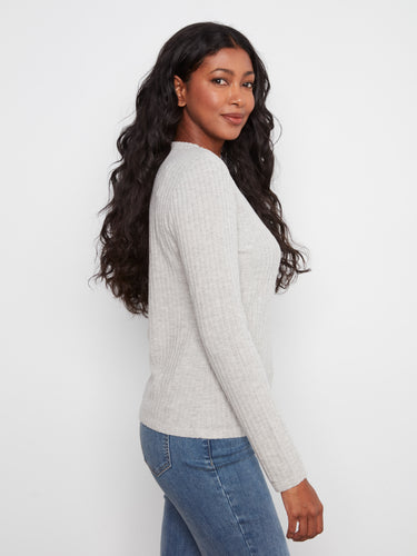 Ribbed long sleeve top in heather-grey, made with soft and stretchy fabric for easy movement by Charlie B.