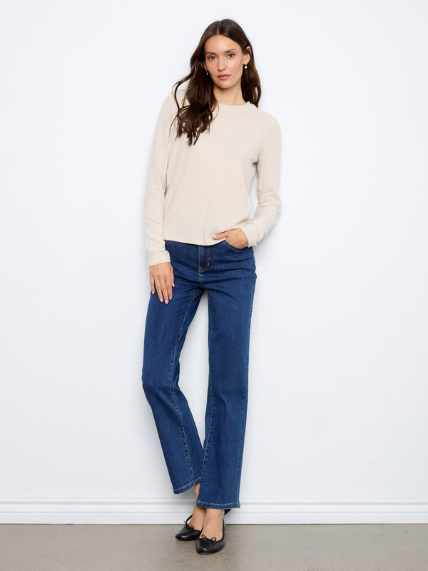 Brushed Ribbed Crew Neck Top - Heather Oat