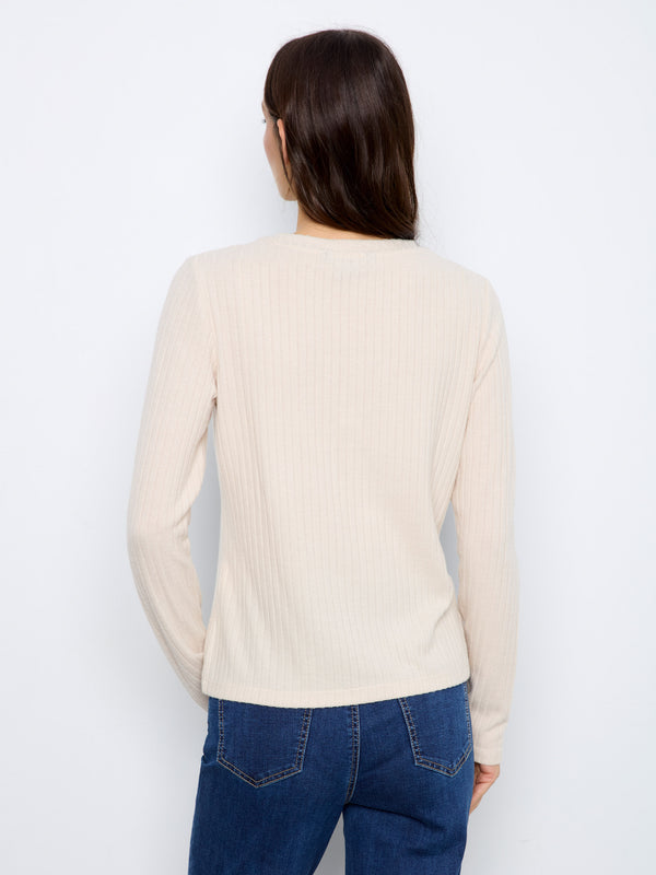 Brushed Ribbed Crew Neck Top - Heather Oat